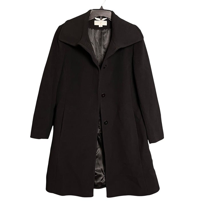 Larry Levine Womens Lambswool Cashmere Dress Winter Coat Black Size 8