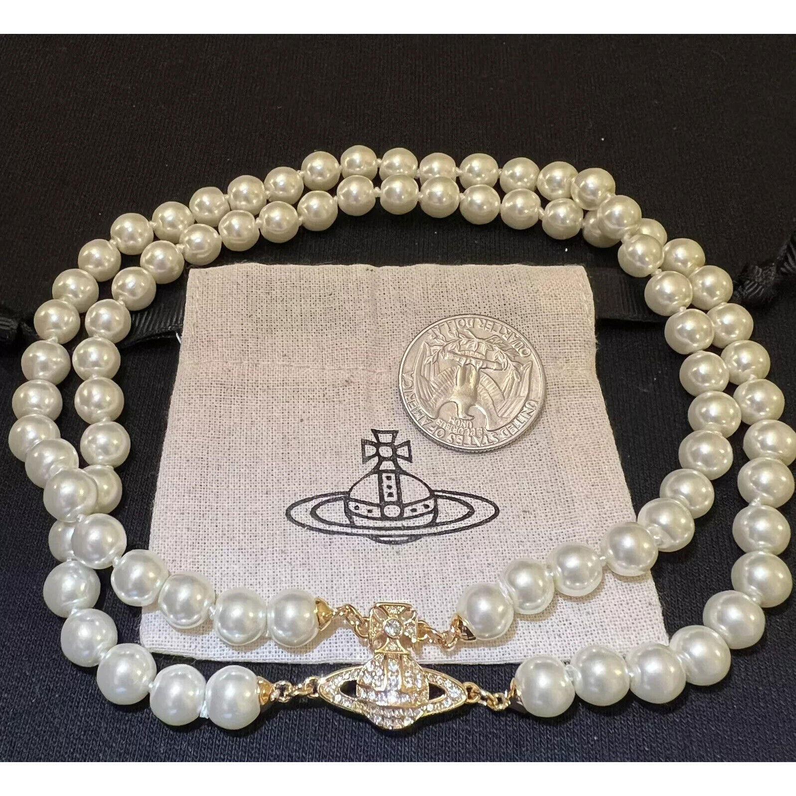 Vivienne Westwood Gold GRAZIELLA Two Row Pearl Magnetic Choker New in box#368