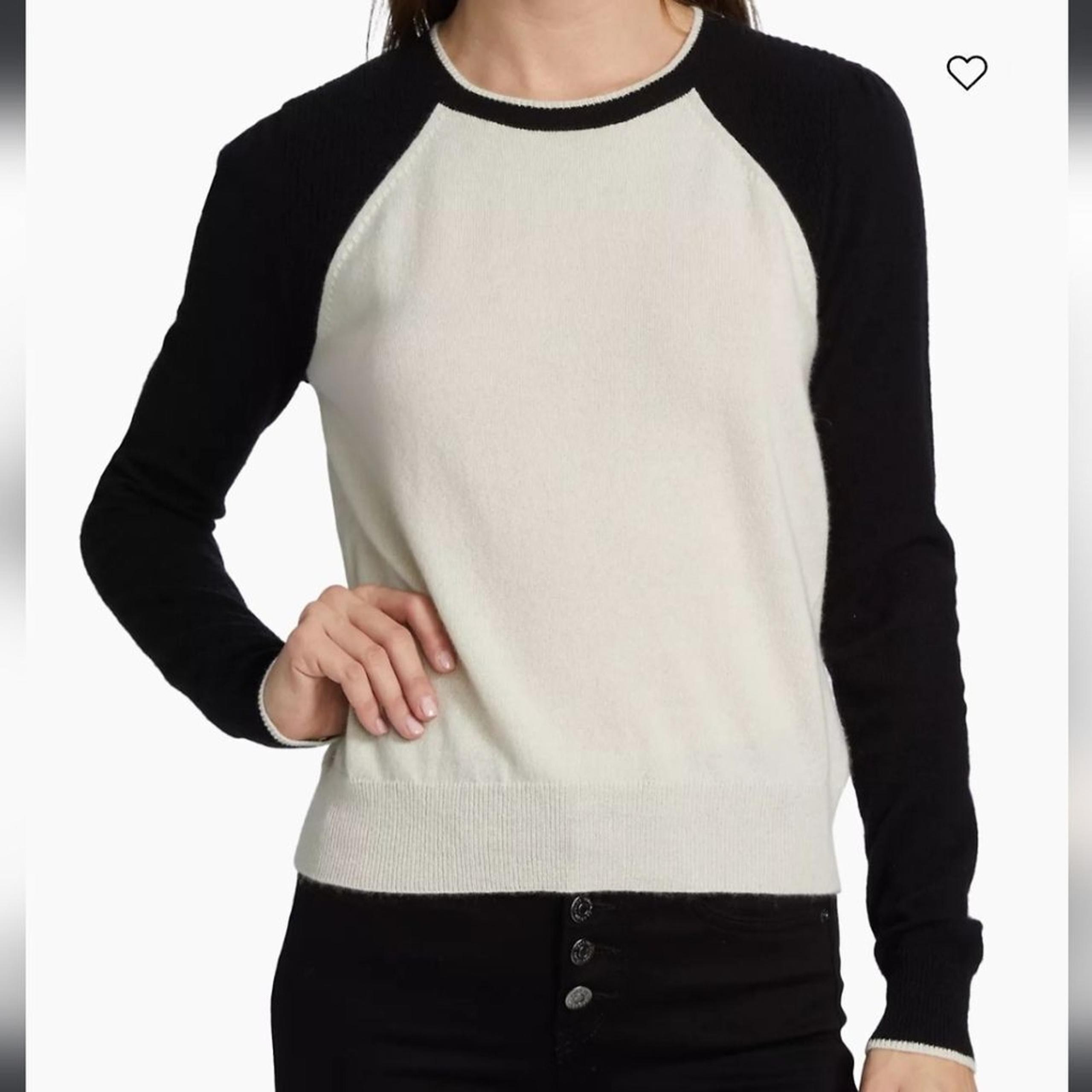 VERONICA BEARD Abertina Raglan Cashmere Sweater Black White Womens Size Small