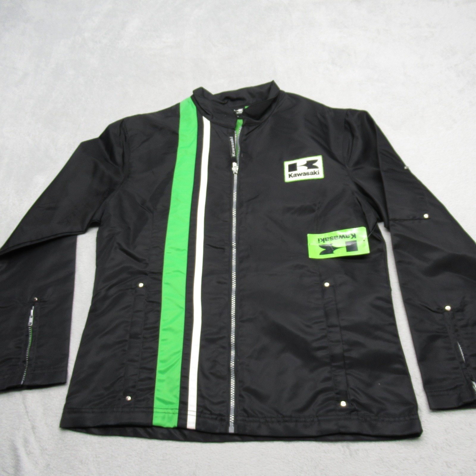 Kawasaki Moto Jacket Womens Large Black Zip Lightweight Lined Full Zip Nylon NWD