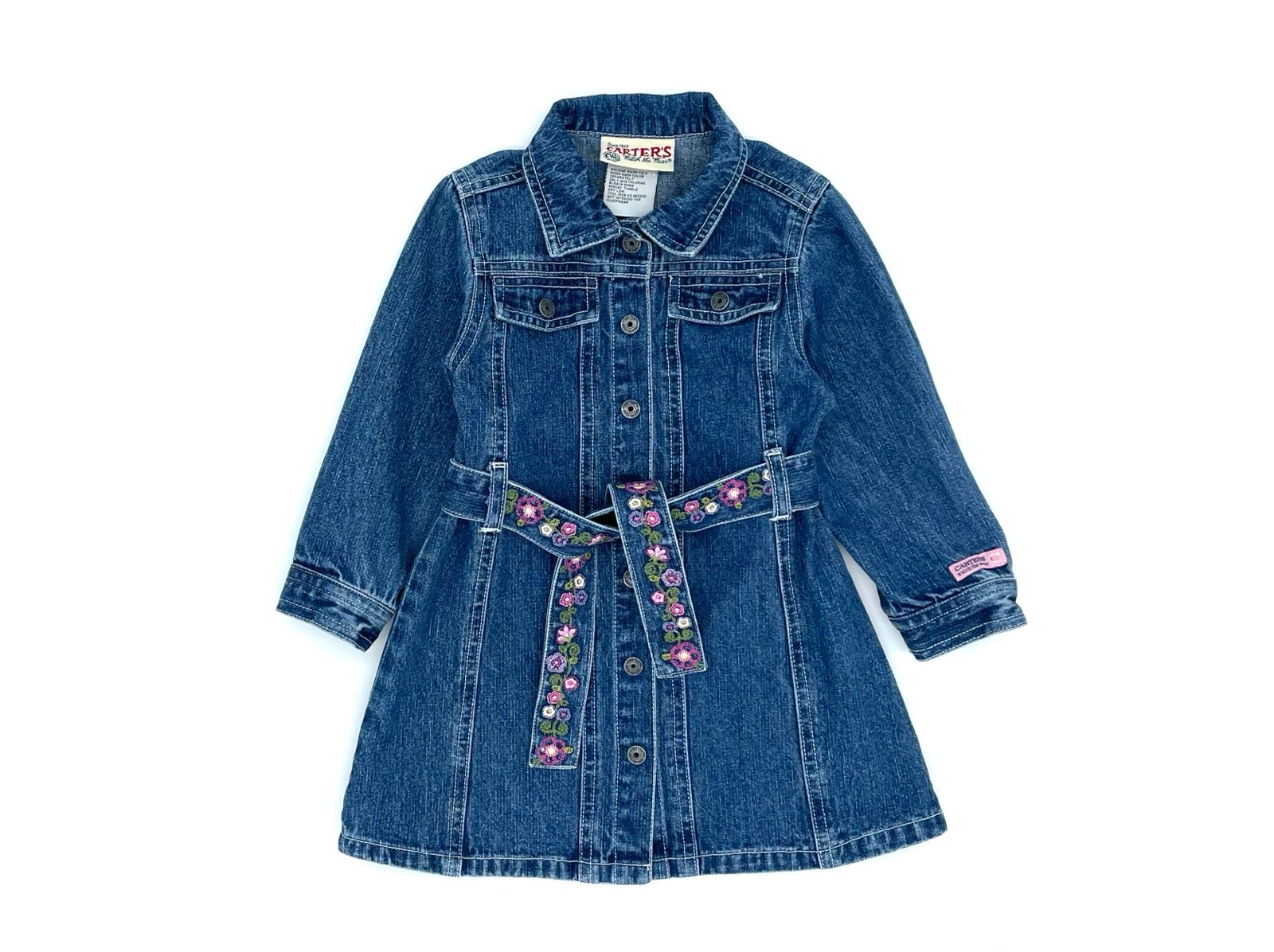 EUC Carter’s Embroidered Belted Denim Shirt Dress in Blue 24M VINTAGE