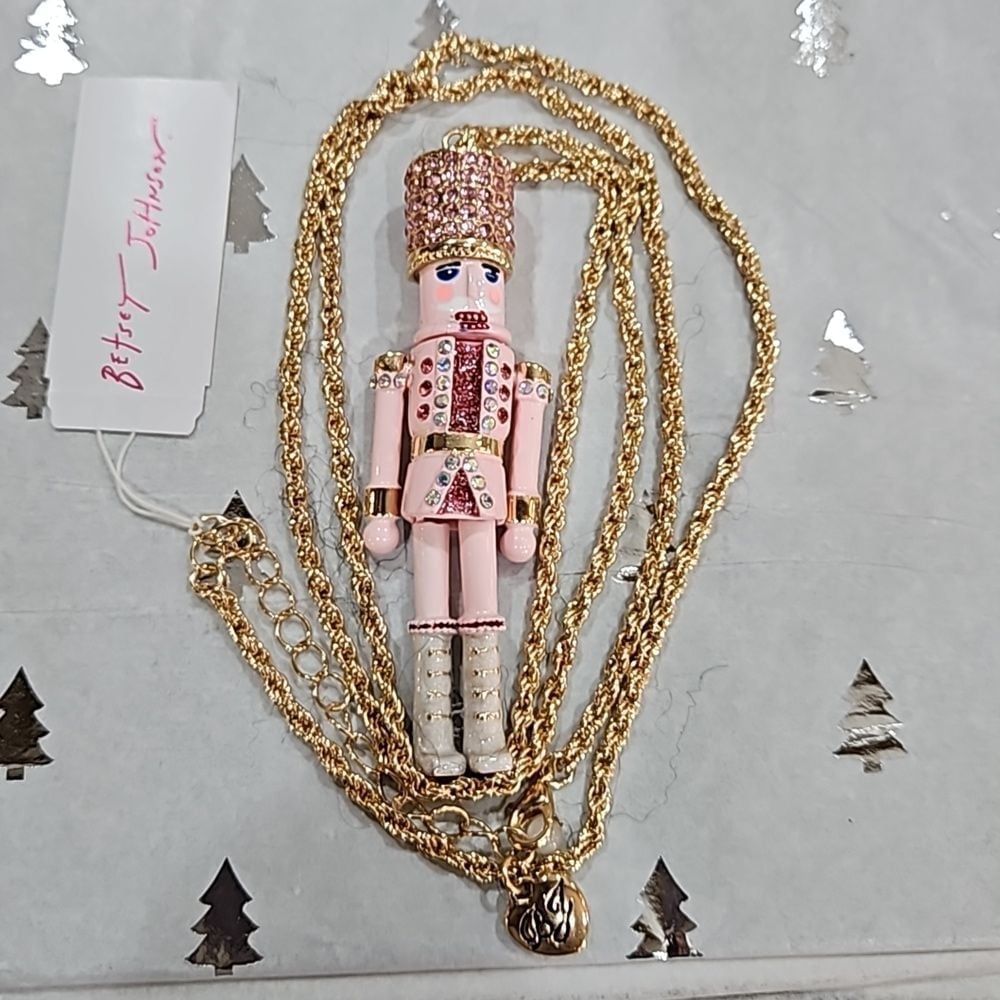 NWT BETSY JOHNSON Long Pink Nutcracker Necklace