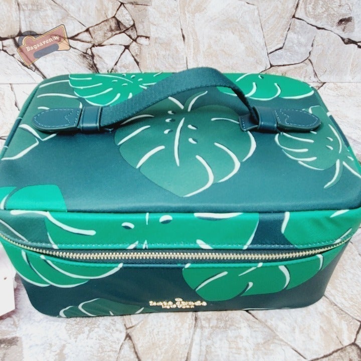 Kate Spade Chelsea Medium Monstera Leaves Cosmetic Case NWT Make Up Authentic