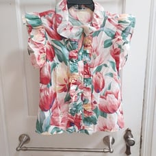 Bathsheva Claude Tulip Print Cotton Button Up Pink Blouse