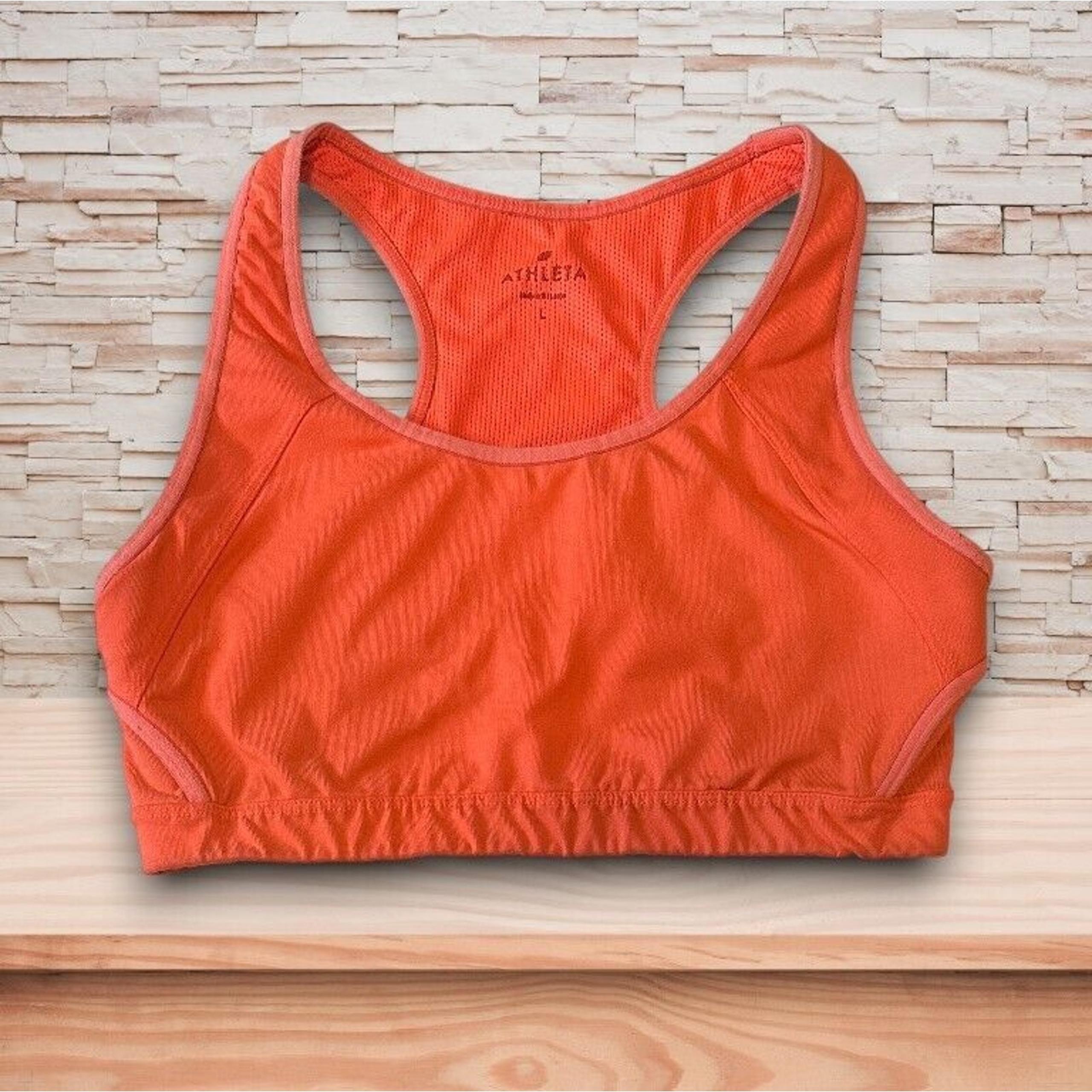 Athleta Racerback Sports Bra Neon Orange Women's Size L EUC