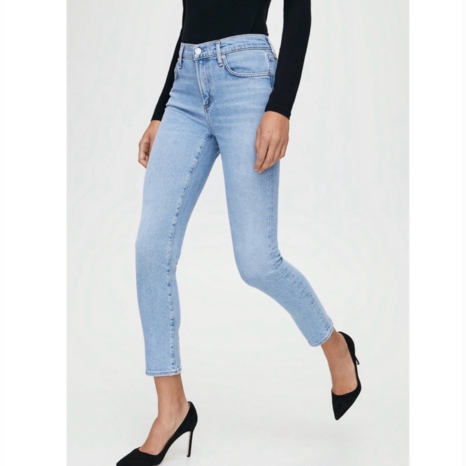 AGOLDE Toni Mid Rise Straight Leg Jeans Light Wash Blue Stretch Distressed 29