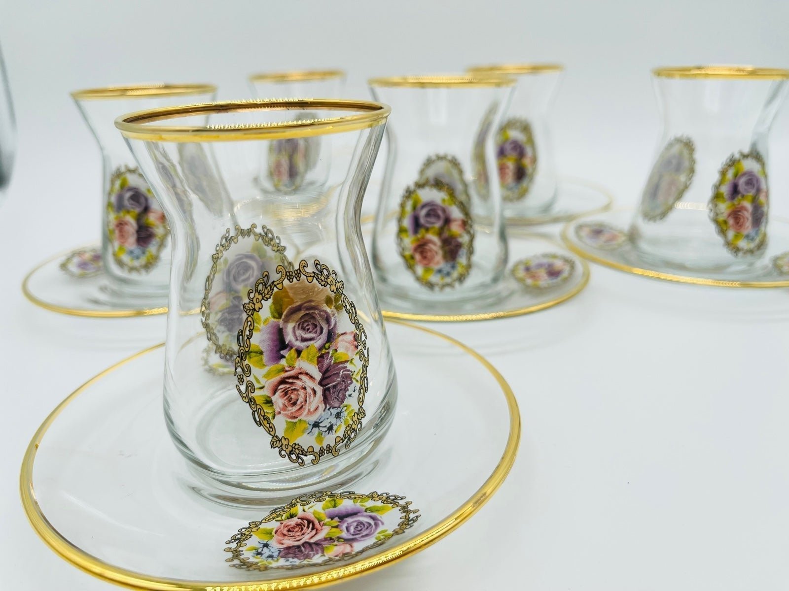 12 Pcs Thin Waist Roses Classic Turkish Style Tea Cups set