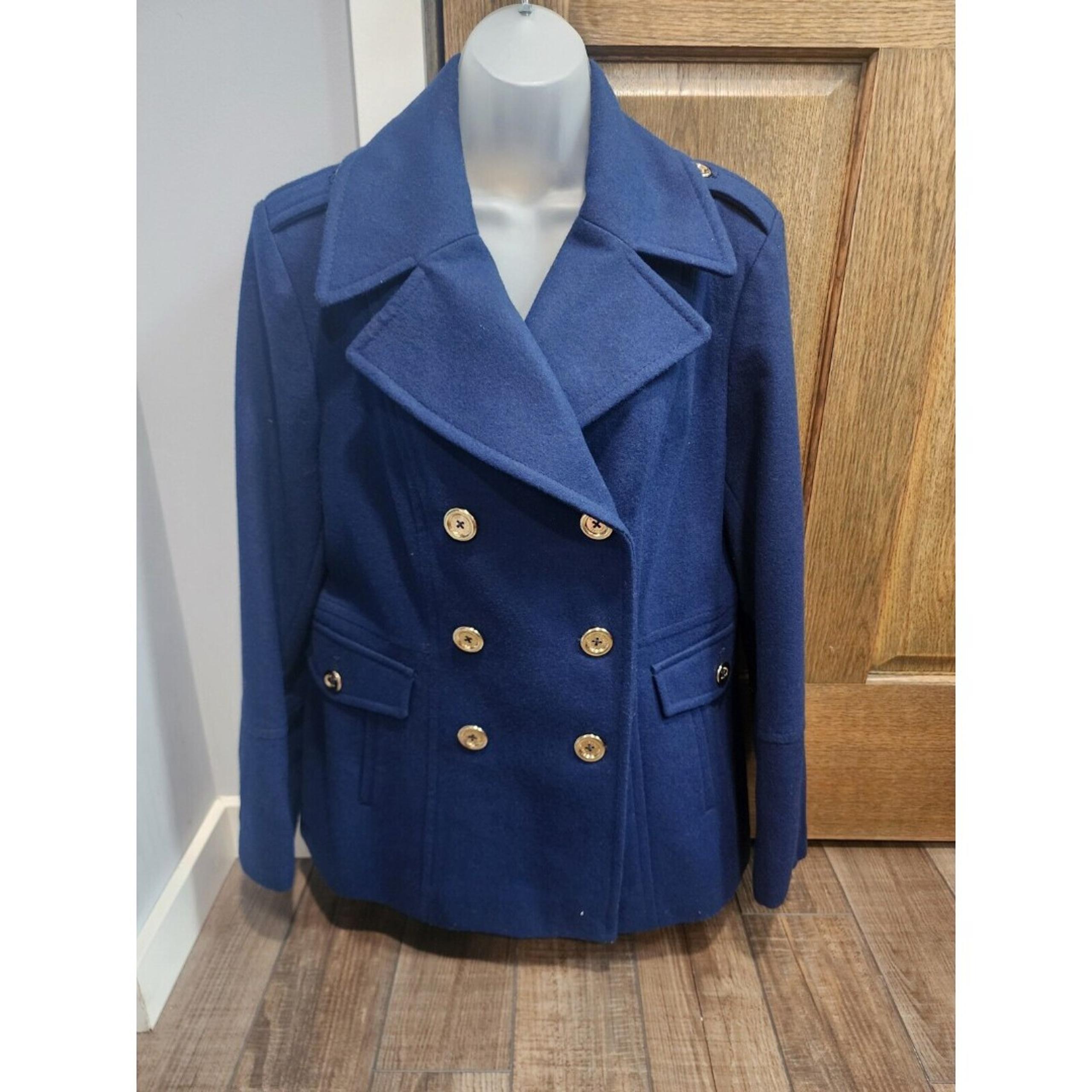 Michael Kors Women's Med Double Breasted Wool Blend Pea Coat Jacket Navy Blue