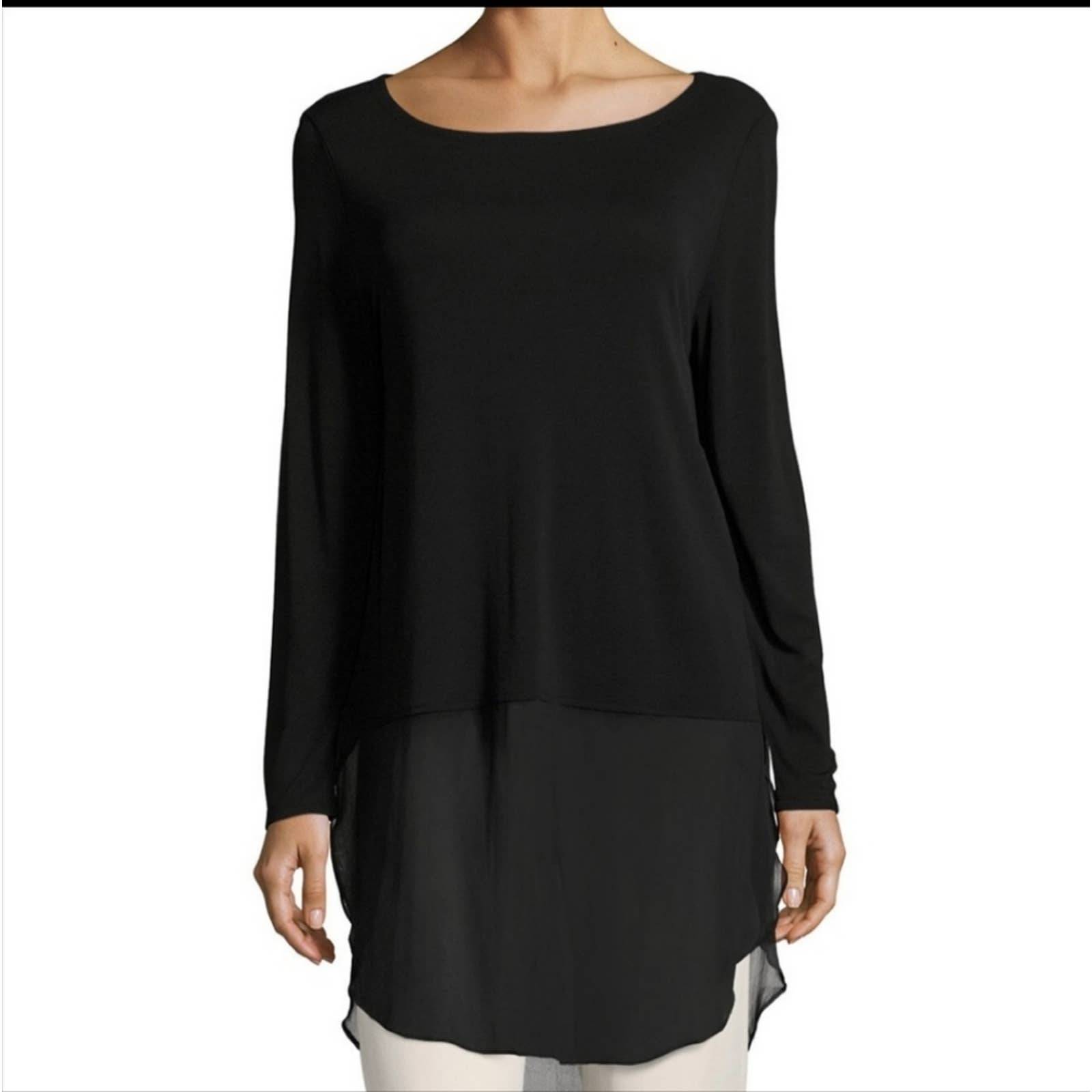 EILEEN FISHER Silk Long Sleeve Sheer Hem Tunic Top Size S Excellent Condition