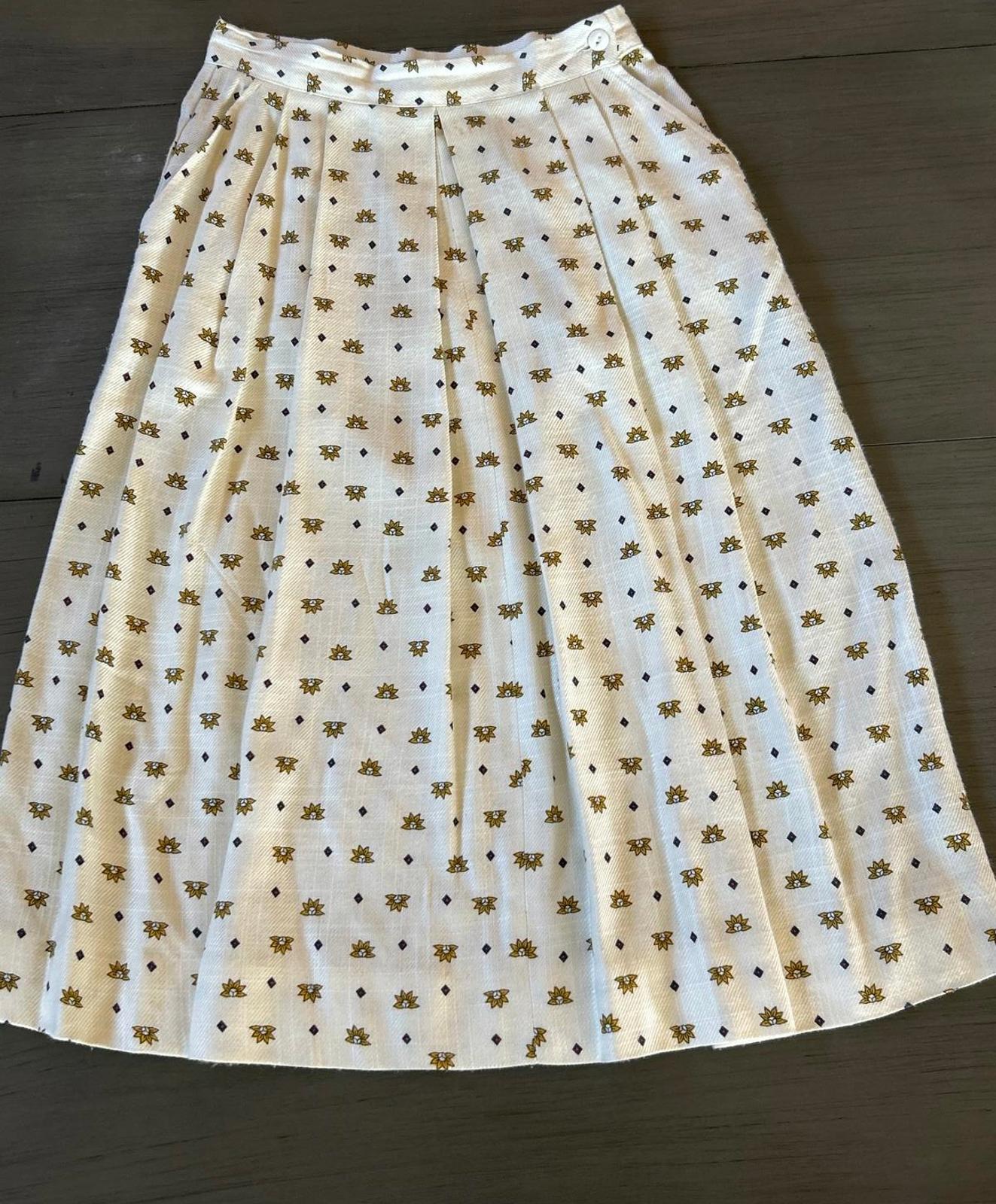 Vintage Counterparts Midi Skirt Sz 6 Beige Sunflowers Pleated Cottagecore