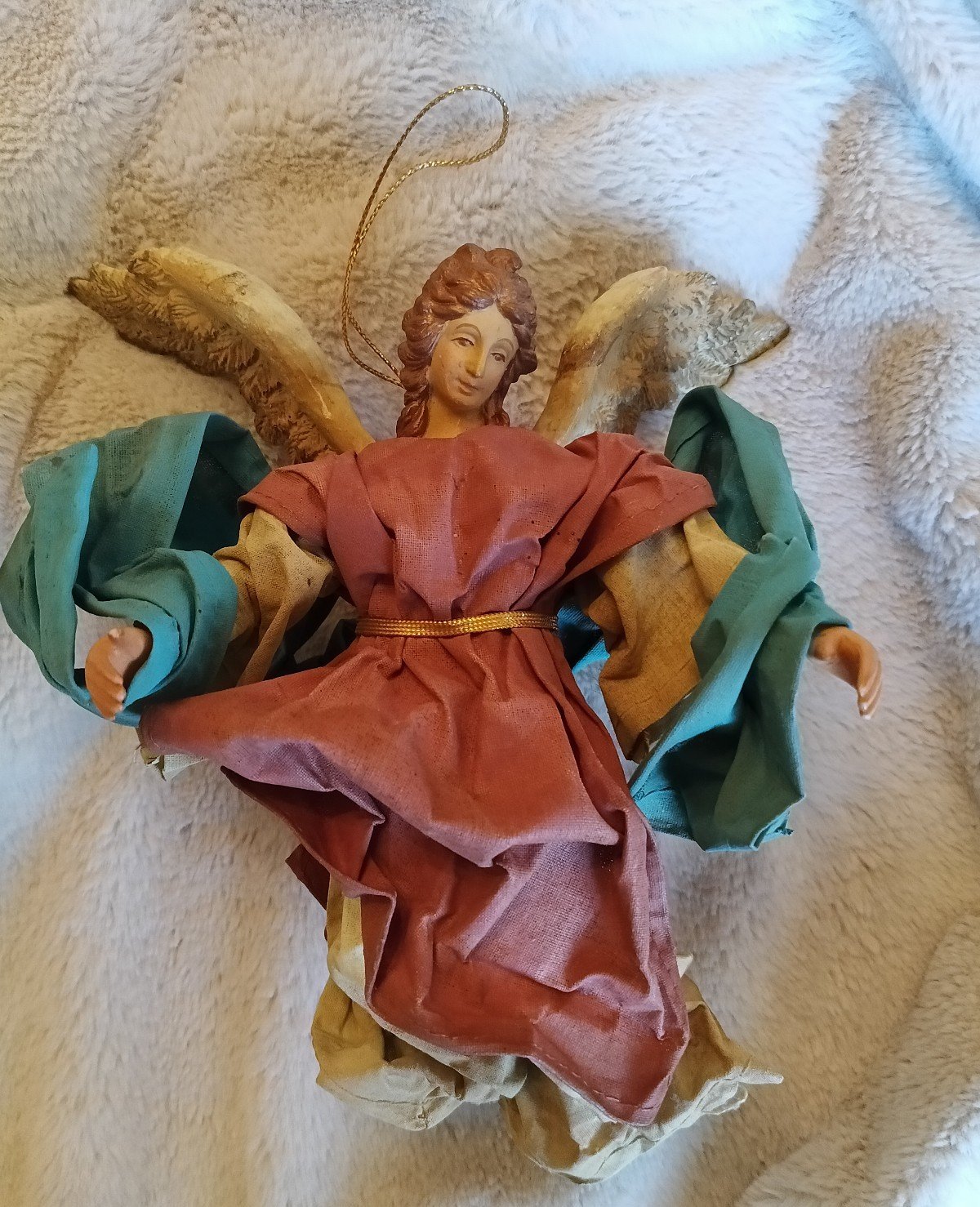 Vintage Rare Paper Mache Angel Christmas Tree Topper Statue blue serapesta