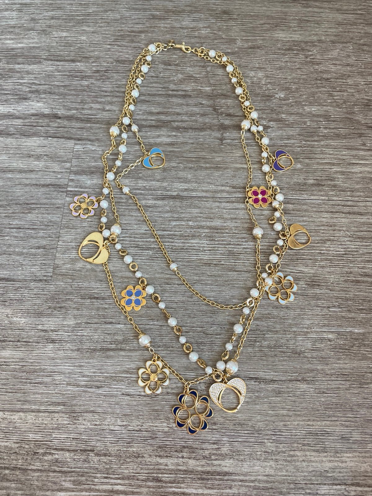 Vintage Coach Gold Three Tiered Multi Layer Long Necklace Hearts