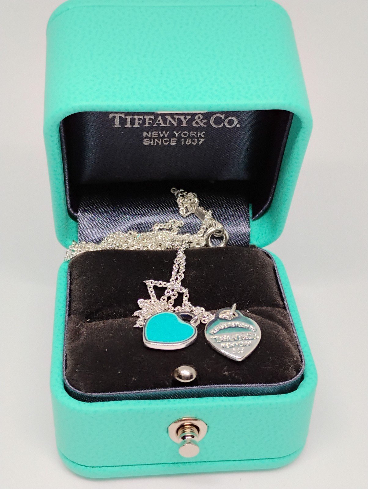 Tiffany Co blue double heart tag pendant in silver mini