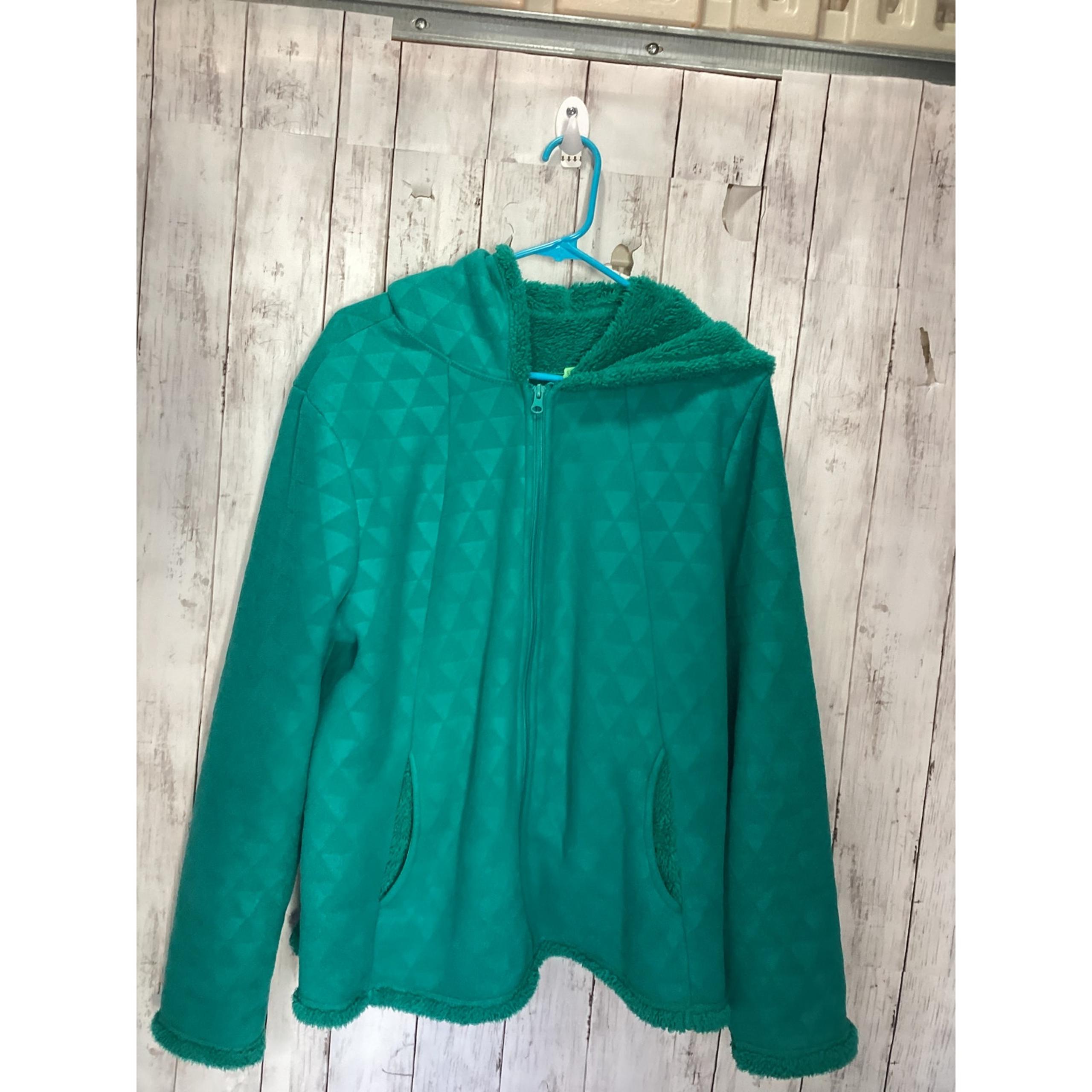 Faded Glory Women's Green Fleece Jacket Full Zip Long Sleeve Size 12
