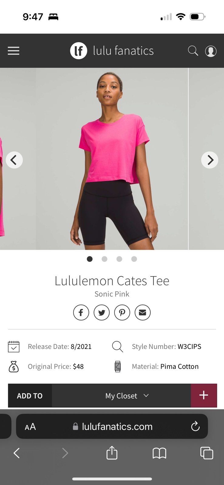 Lululemon Sonic Pink Cates Tee