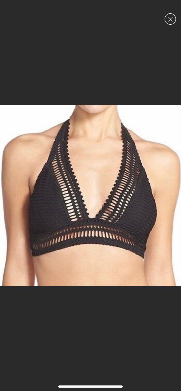 Robin Piccone Sophia Crochet Halter Bikini Top Sz XS In Black
