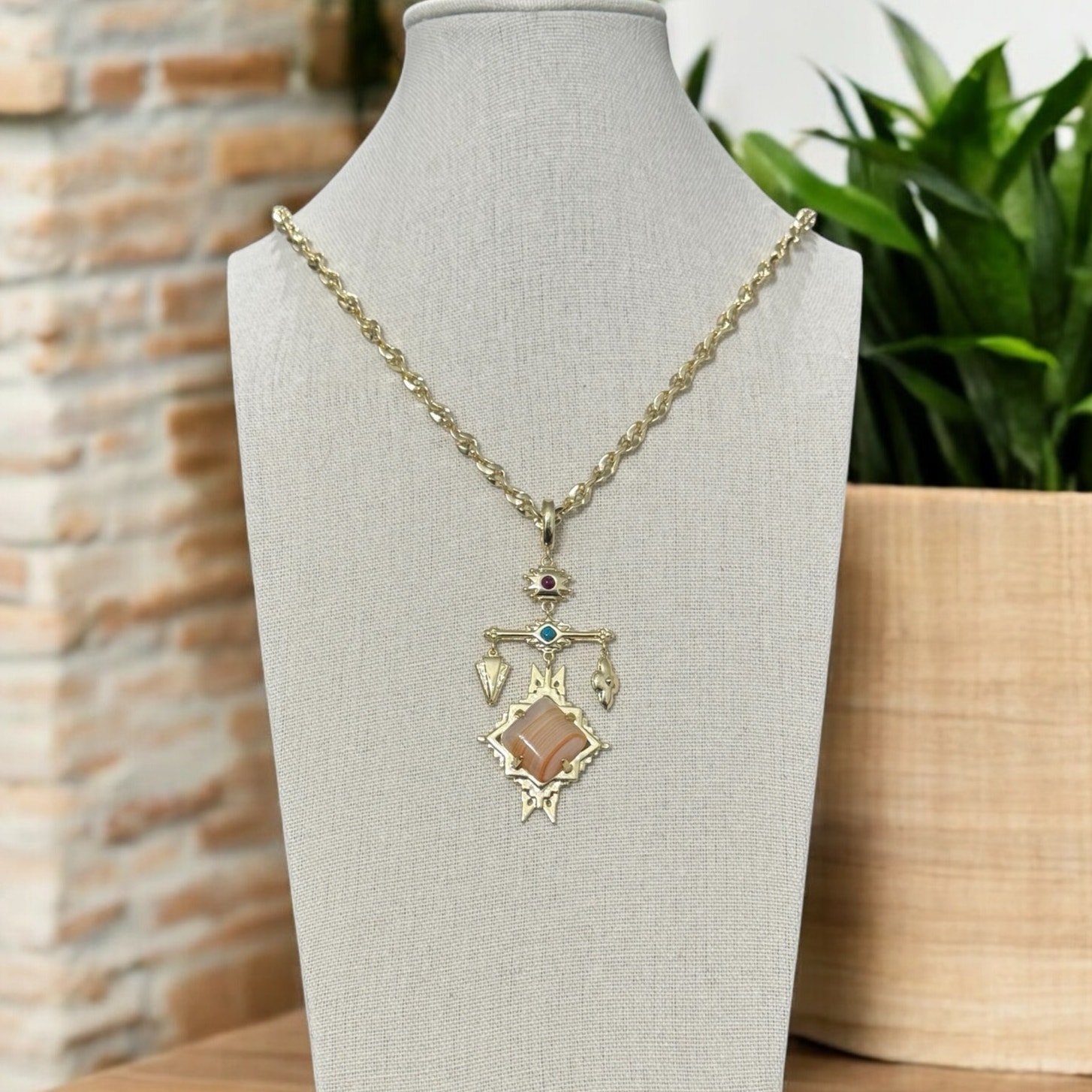 NWT! Kendra Scott Cass Gold Large Long Pendant Necklace in Orange Banded Agate