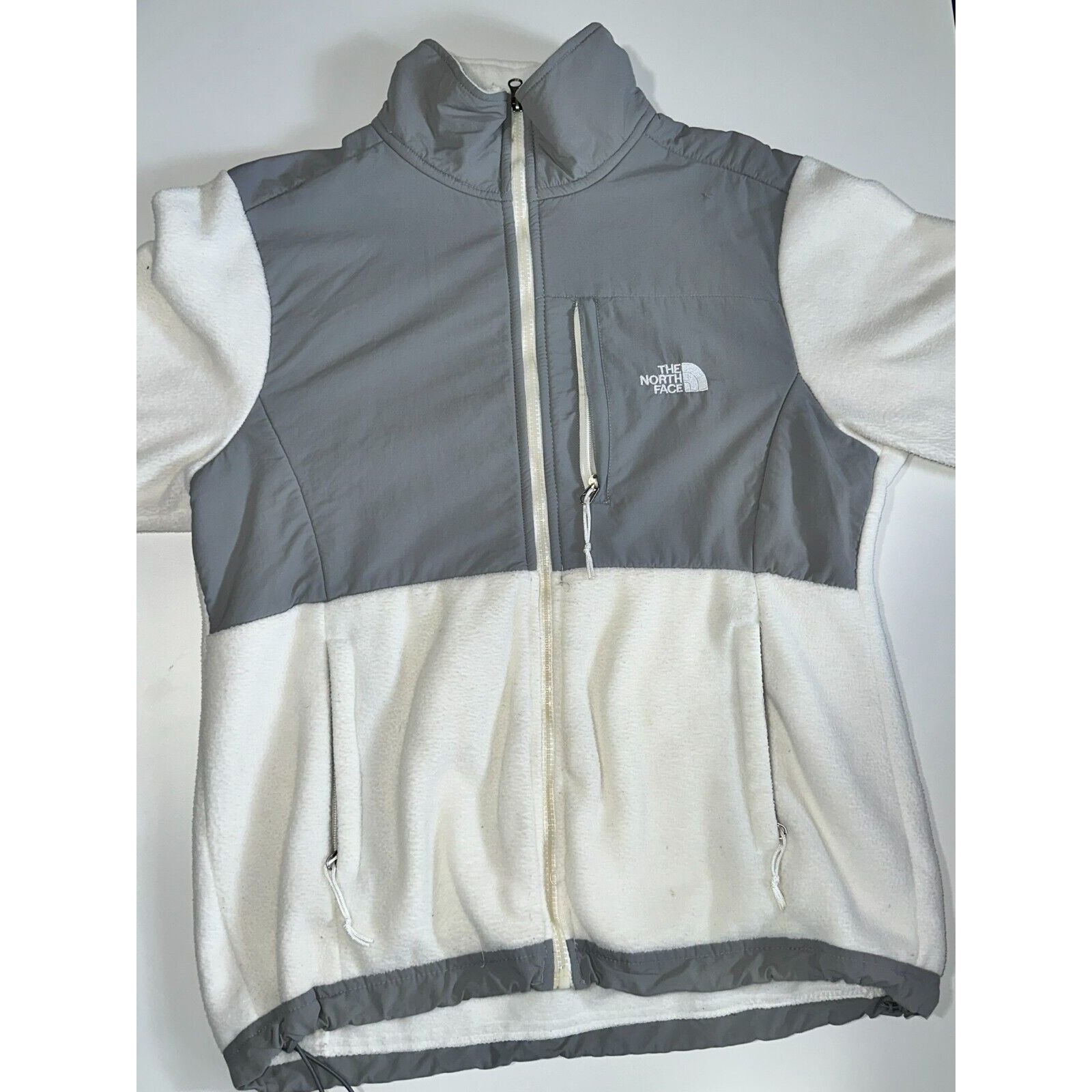 The North Face Full Zip Windbreaker Jacket Women's Large White/Gray Long Sleeve