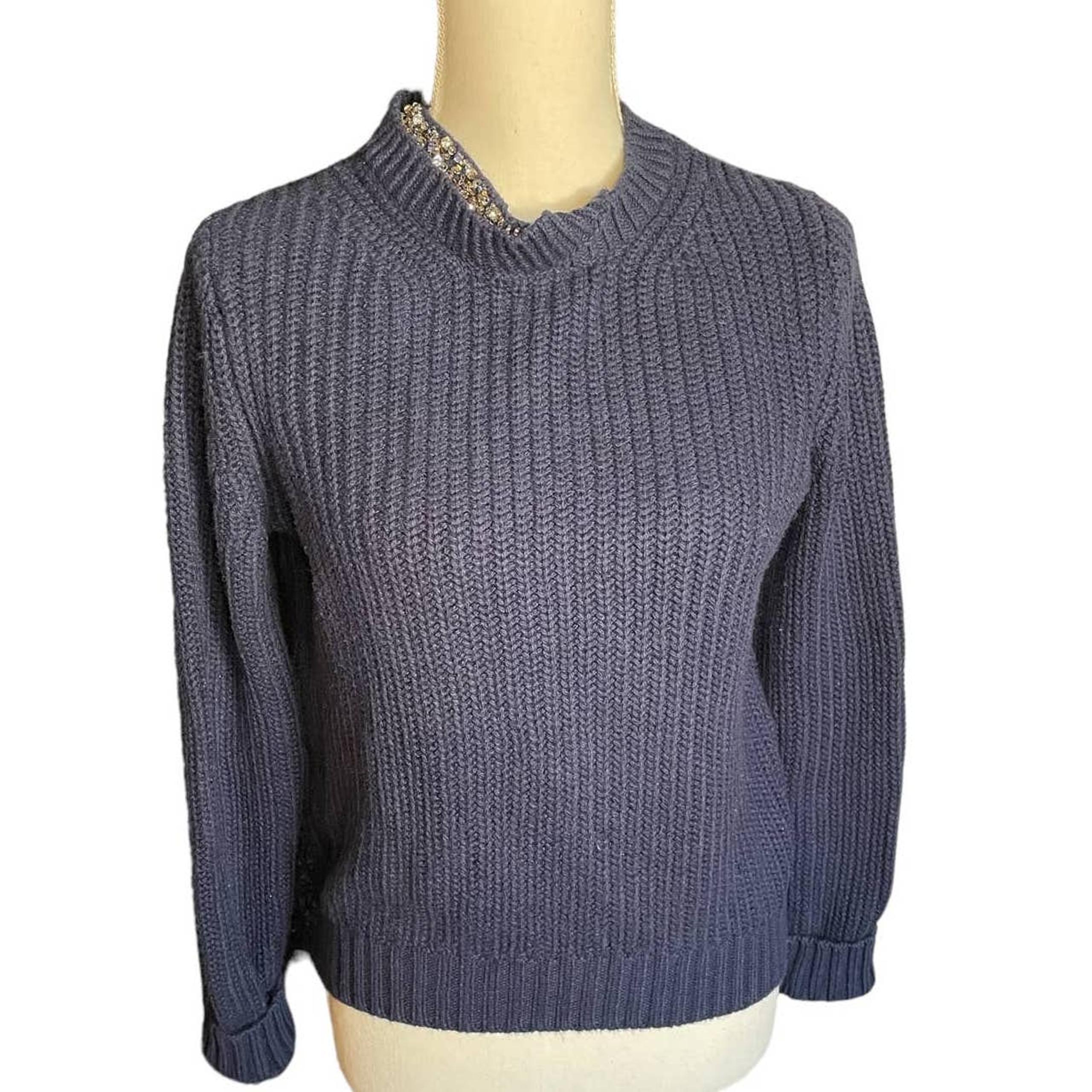 3.1 Phillip Lim Womens Rhinestone Crew Neck Sweater Long Sleeve Size XS Blue
