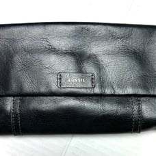 Fossil Ellis Clutch Black Leather Wallet Pockets Snap Zip Closure Vintage