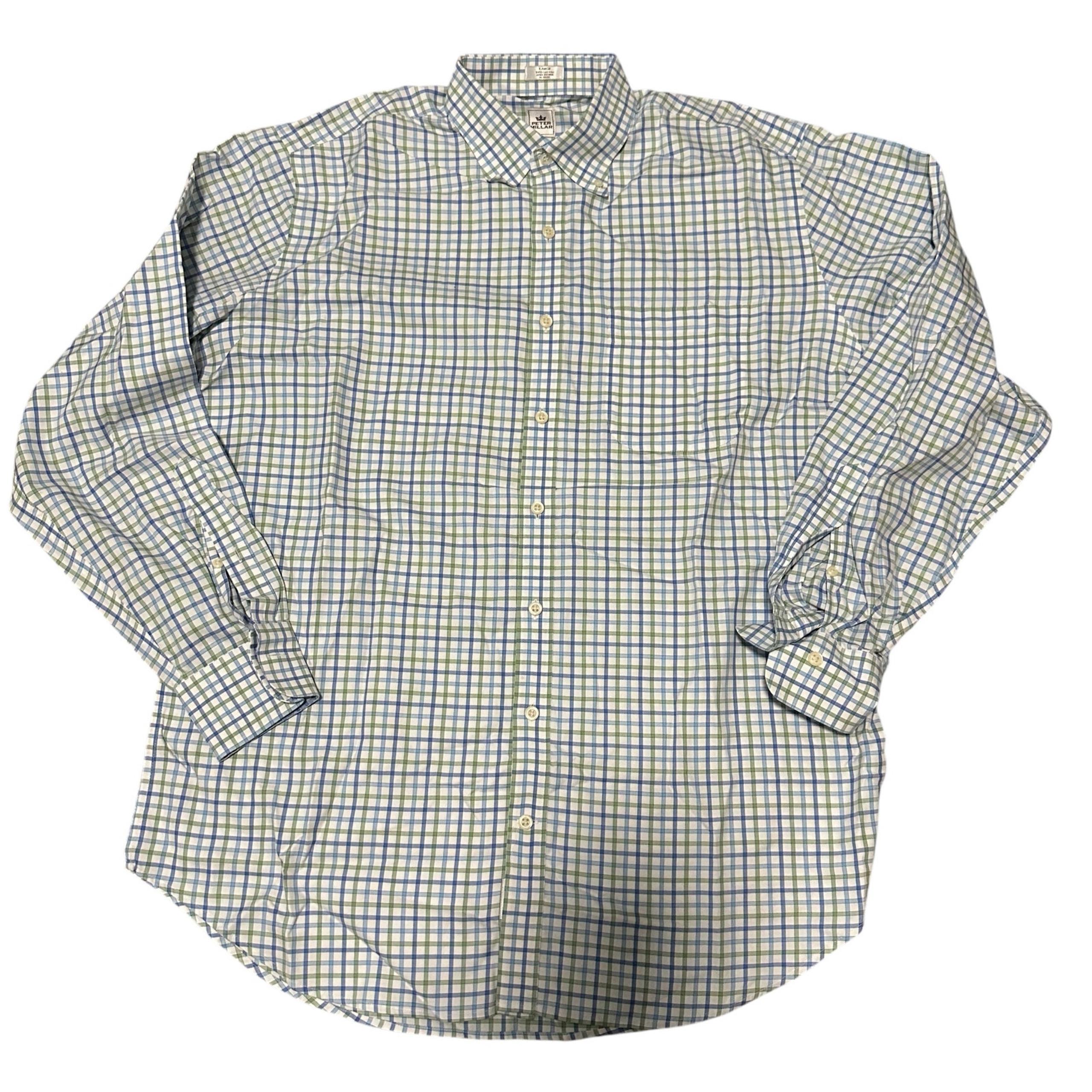 Peter Millar Shirt Men Button Dress Shirt LARGE Blue Nanoluxe Business Travel