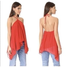Alice + Olivia Tish Tie-Neck Handkerchief Red Top Color Poppy Women’s Size ~ XS