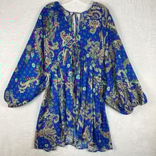 Free People Womens S Boho Blue Arzel Kimono A Line Babydoll Dress Maximalism