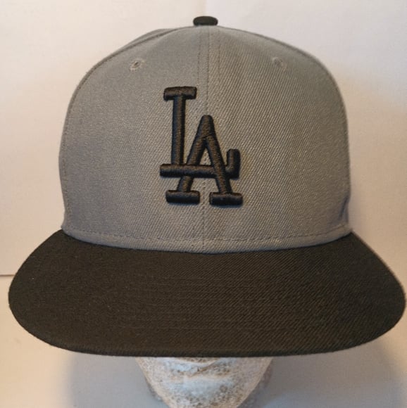 New Era 59FIFTY Black/Gray LA Dodgers Fitted Hat Cap Size 7 3/8