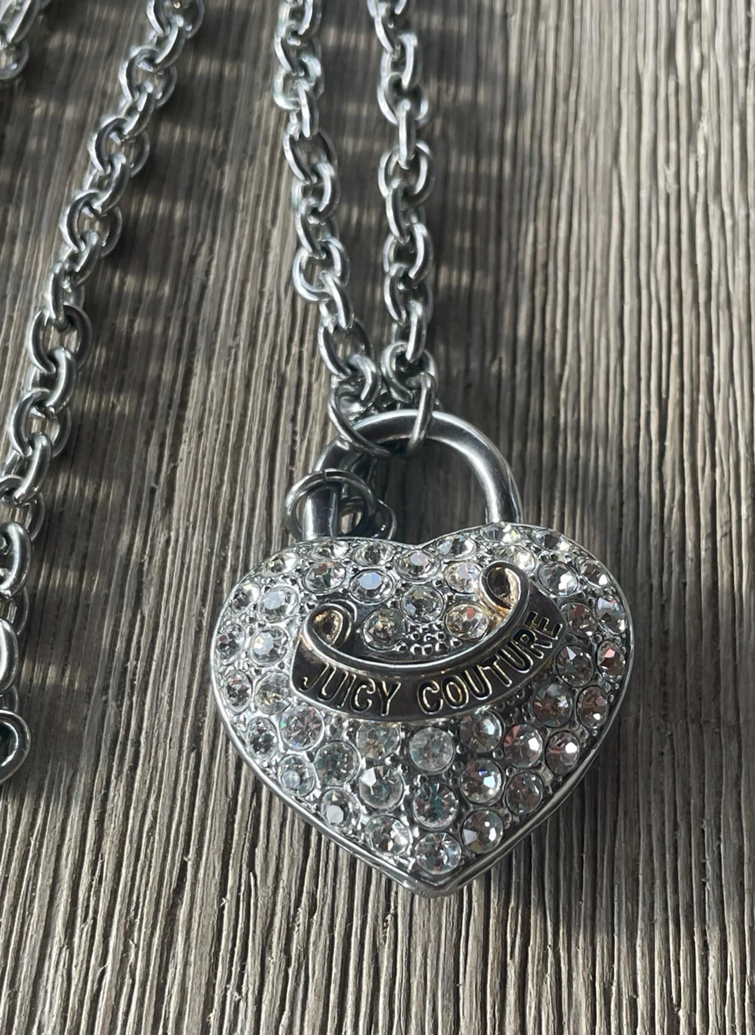 Juicy Couture chunky rhinestone heart J necklace