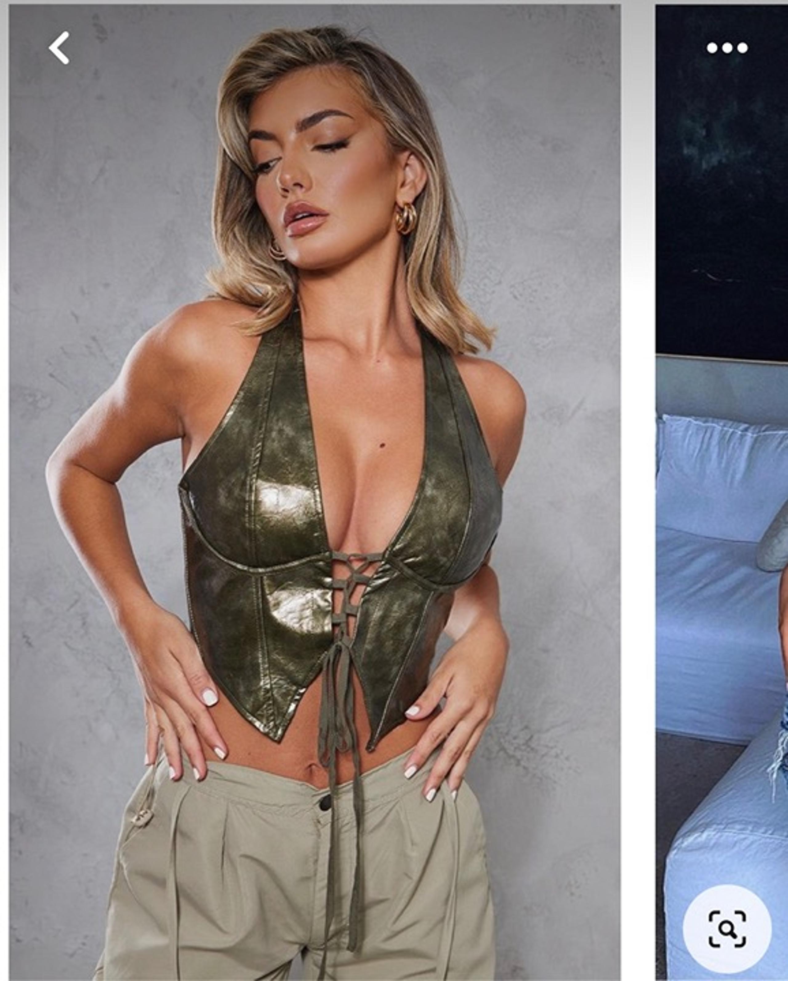 PLT Dark Green Faux Leather Halter Top