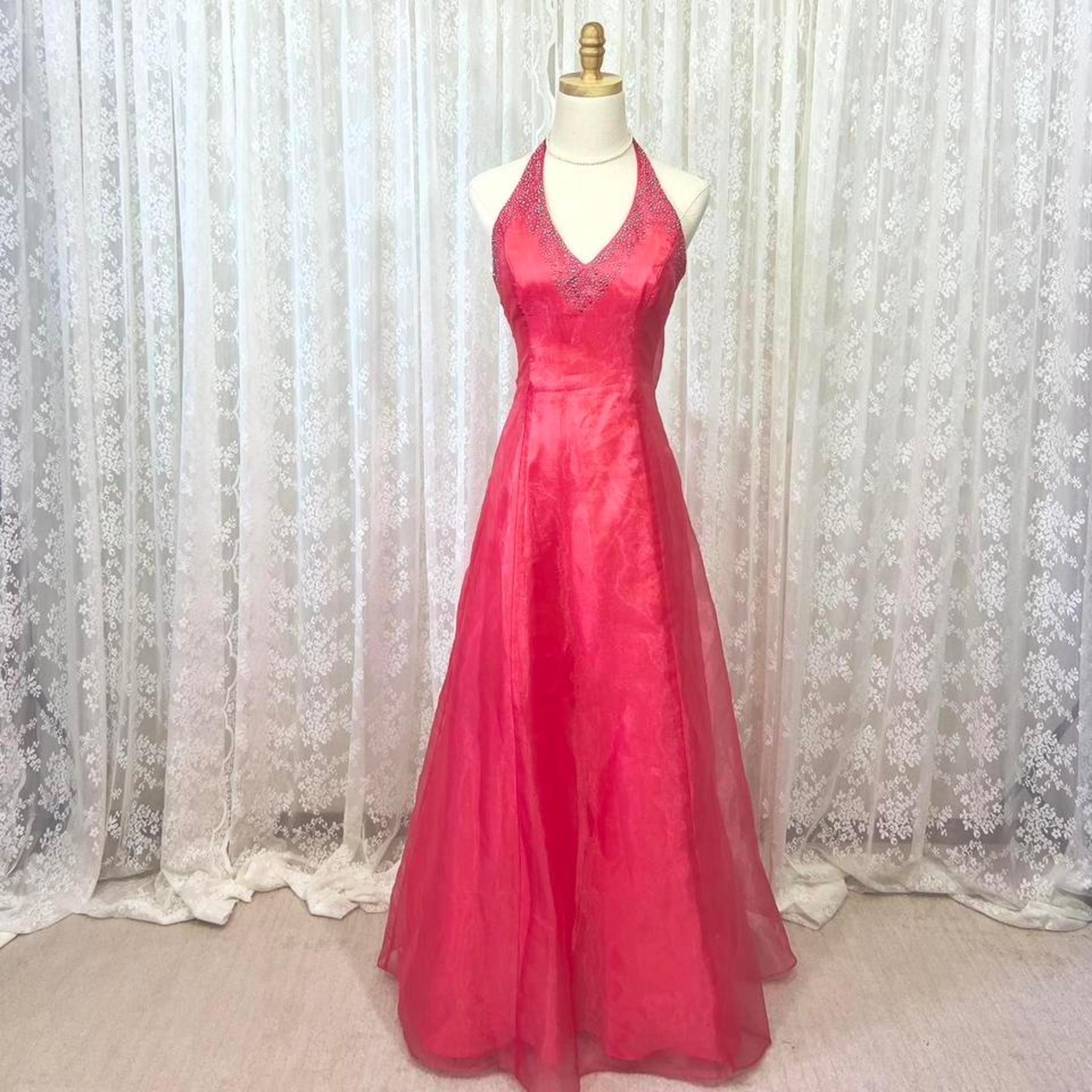 Vintage Blondie Nites Coral Pink Halter Rhinestone Prom Dress Women's 5 Formal