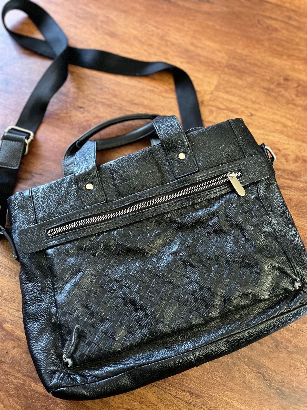 Black Christian Lacroix Basket Weave Messenger laptop strap