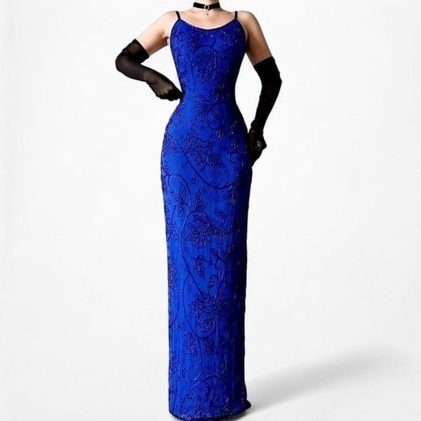 Sean Collection Blue Sequin Cocktail Formal Prom Maxi Bodycon Dress Size S