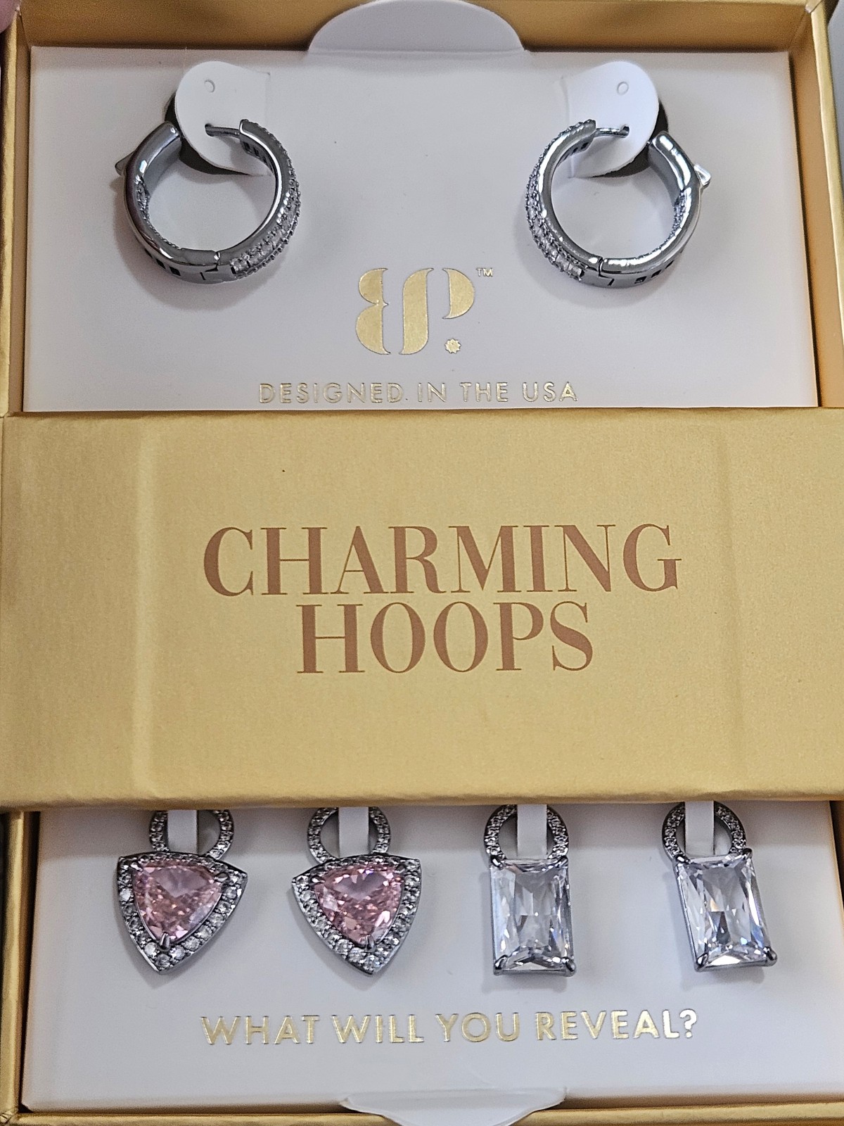 Bomb Party Charming Hoops Earrings The Times Together Rose Quartz & Hematite