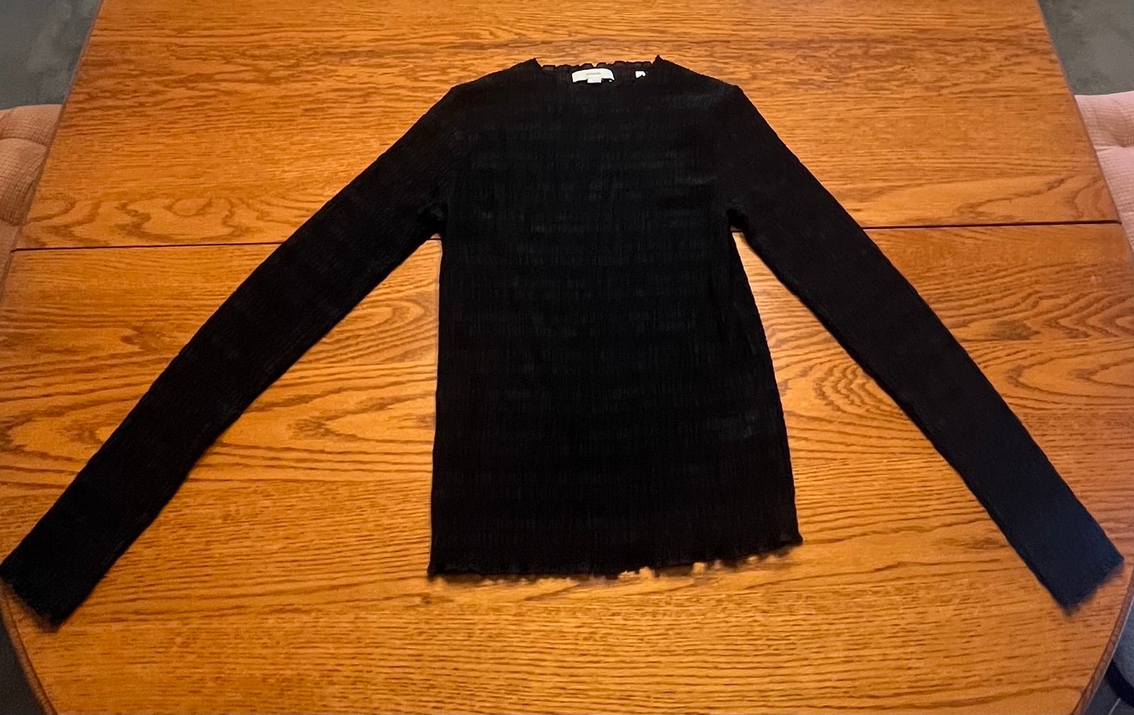 Vince Women's Smocked Stretch Long Sleeve Ruffle Blouse Shirt Top Black XS EUC