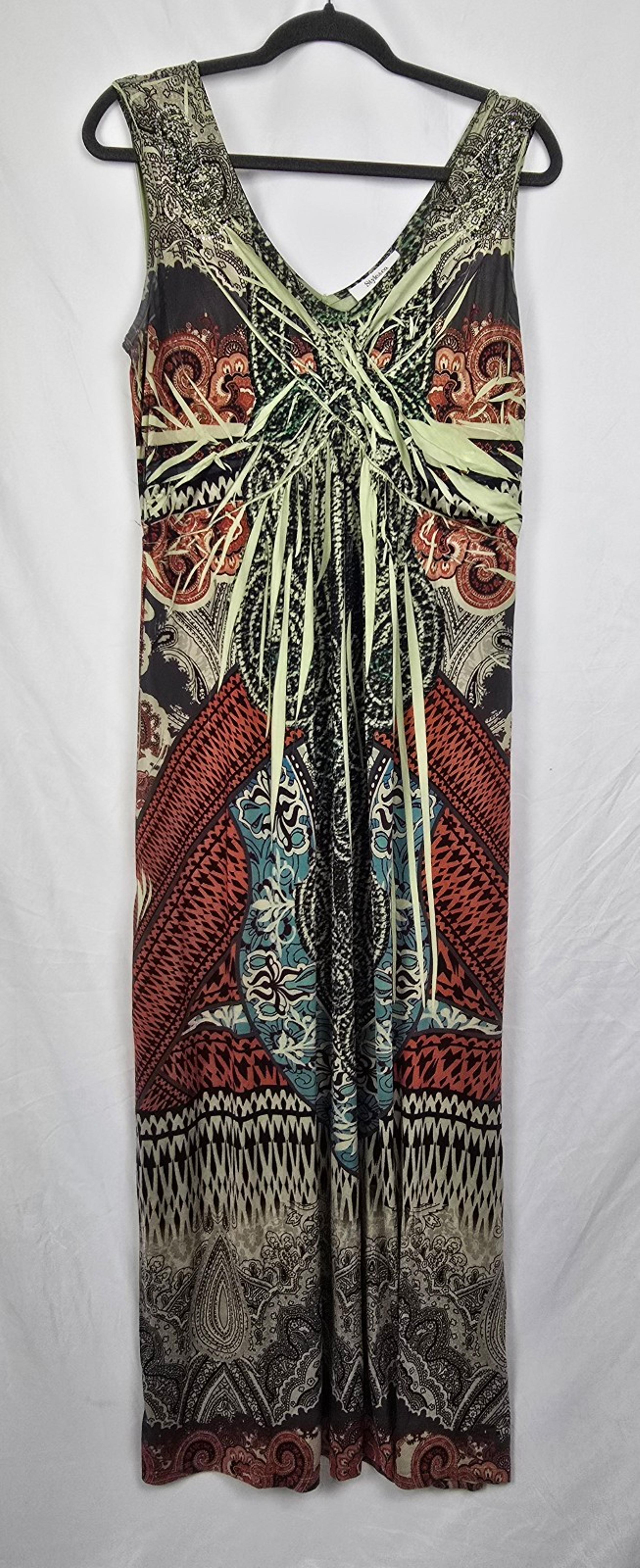 Style & Co Studded Paisley Boho Vacation Sleeveless Women's Maxi Dress sz M