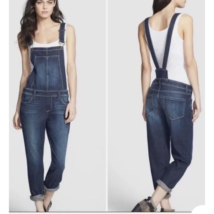 PAIGE Women’s Jeans Sierra High Waisted Dark Wash Denim Overalls 25