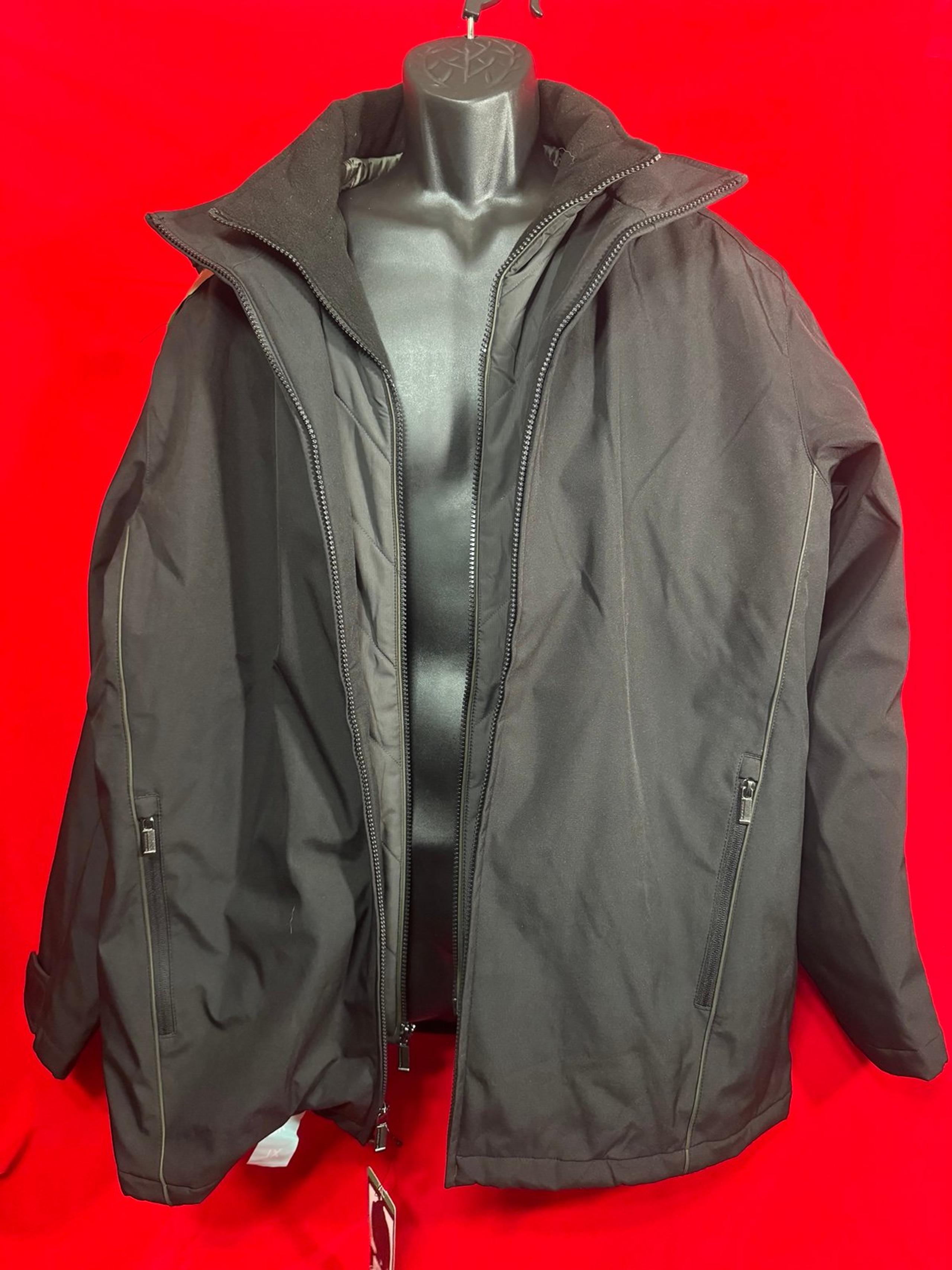 Weatherproof Men's Ultra Tech Jacket Fleece Bib Removable Hood, Black Size XL