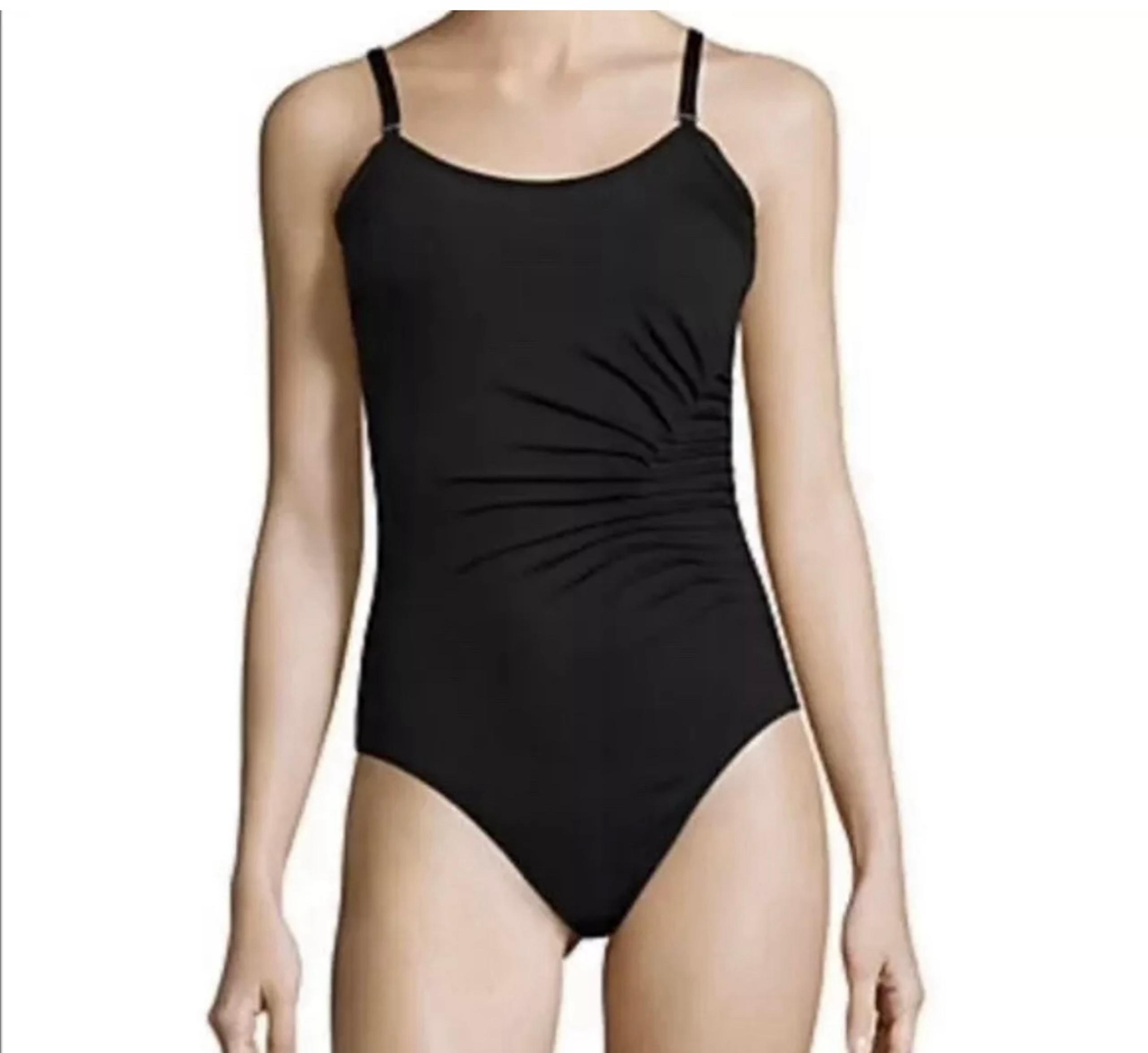 Calvin Klein Women's One Piece Swimsuit Size 8 Black Starbust Pleated