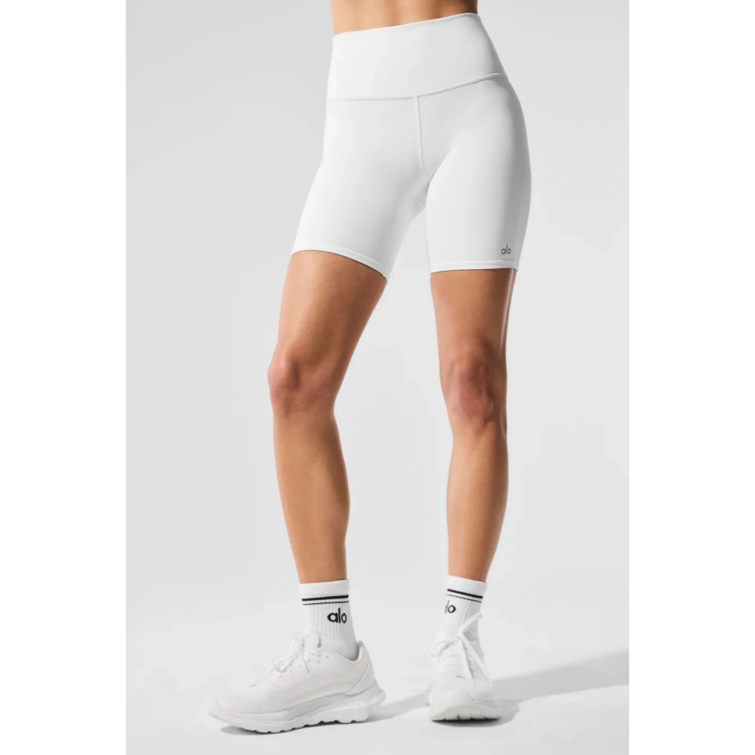 Alo Yoga 7 High-Waist Biker Short White Major Moves XS NWT Authentic