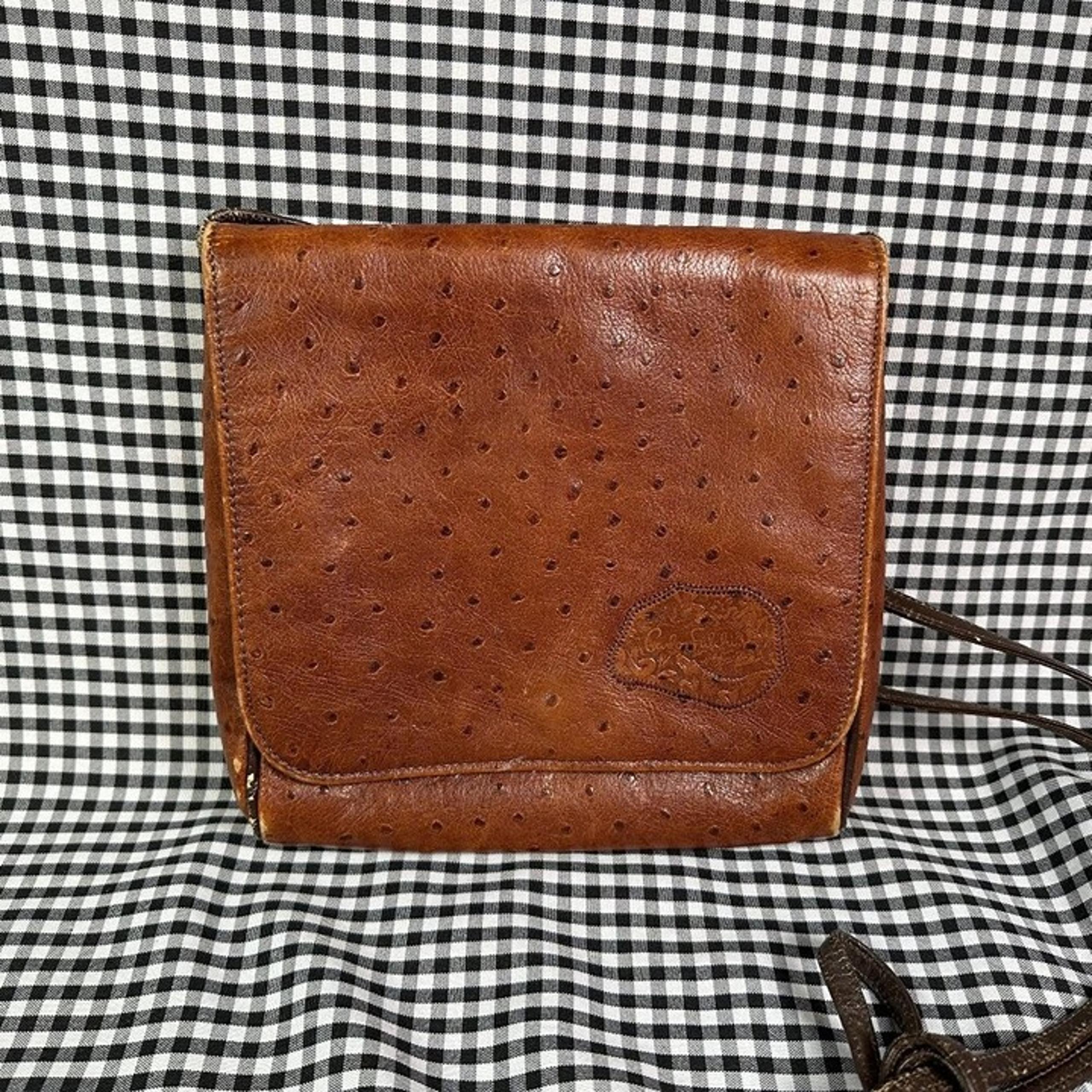 Carlos Falchi Vintage Crossbody Front Flap Brown Leather Handbag Purse