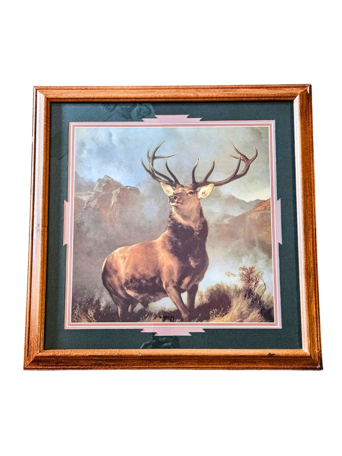 Vintage Sir Edwin Landseer Monarch Of The Glen Stag Elk Art Print Framed 21x21