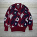 Vintage Victor Hein Sweater Maroon Red White V Neck 90s