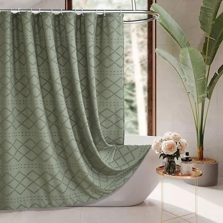 Siiluminisoy Sage Green Boho Shower Curtain Woven Fabric Cute Shower Curtain