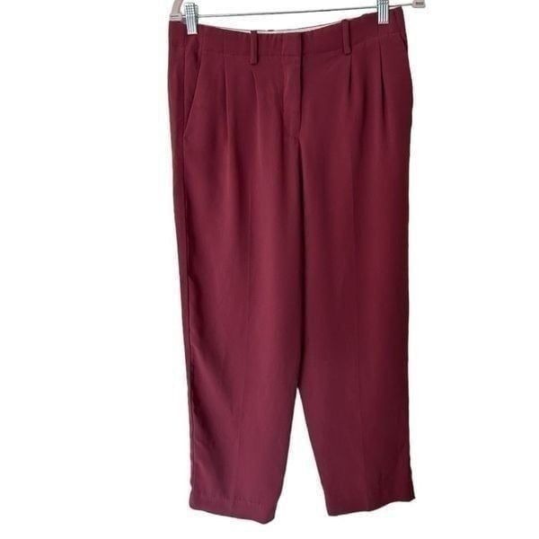 Theory Burgundy Admiral Crepe Light High Rise Pleated Ankle Trouser Pants Size 2