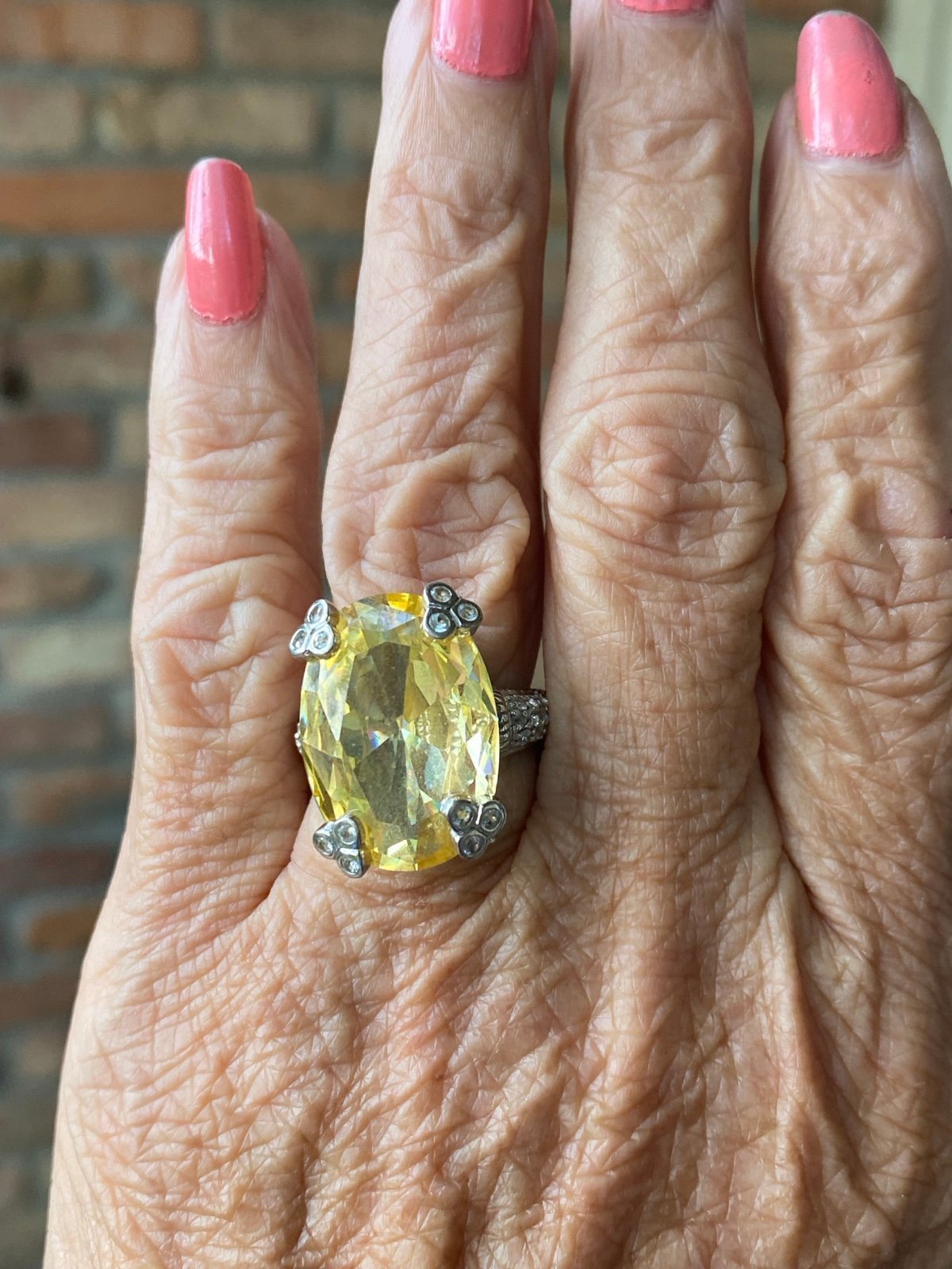 NEW JUDITH RIPKA 18CT OVAL CANARY CITRINE FINE SILVER RING/SZ 7.5/MSRP 600