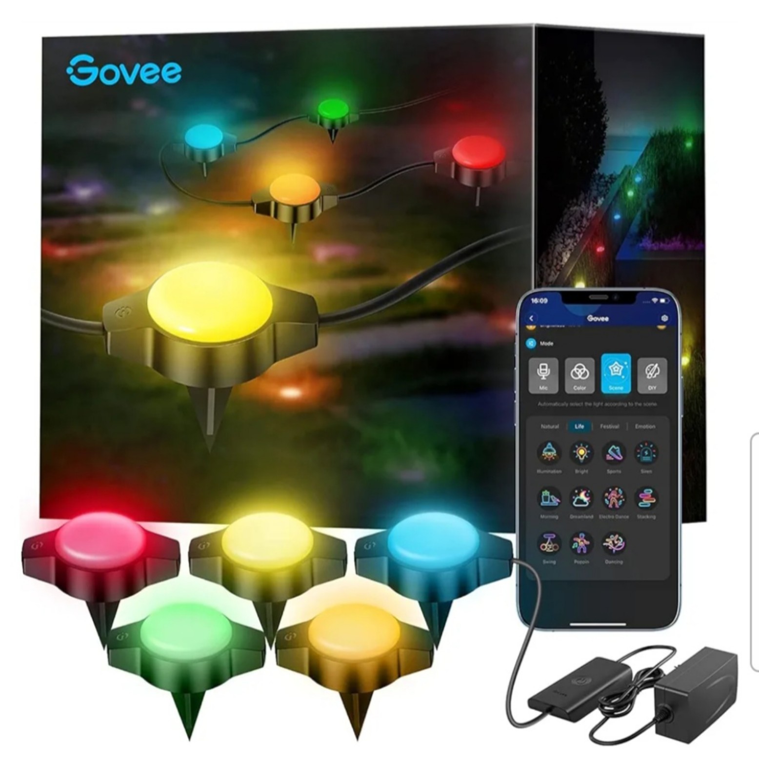 Govee Outdoor Ground Lights, IP67 Low Voltage Pathway Lights 50ft, RGBIC H7051