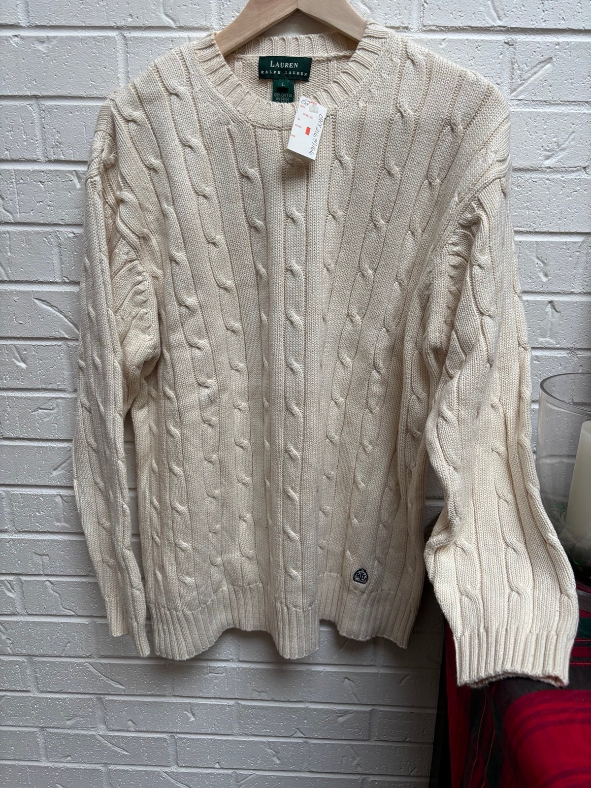 Lauren Ralph Lauren NWT women’s cream cable stitch crewneck sweater size l