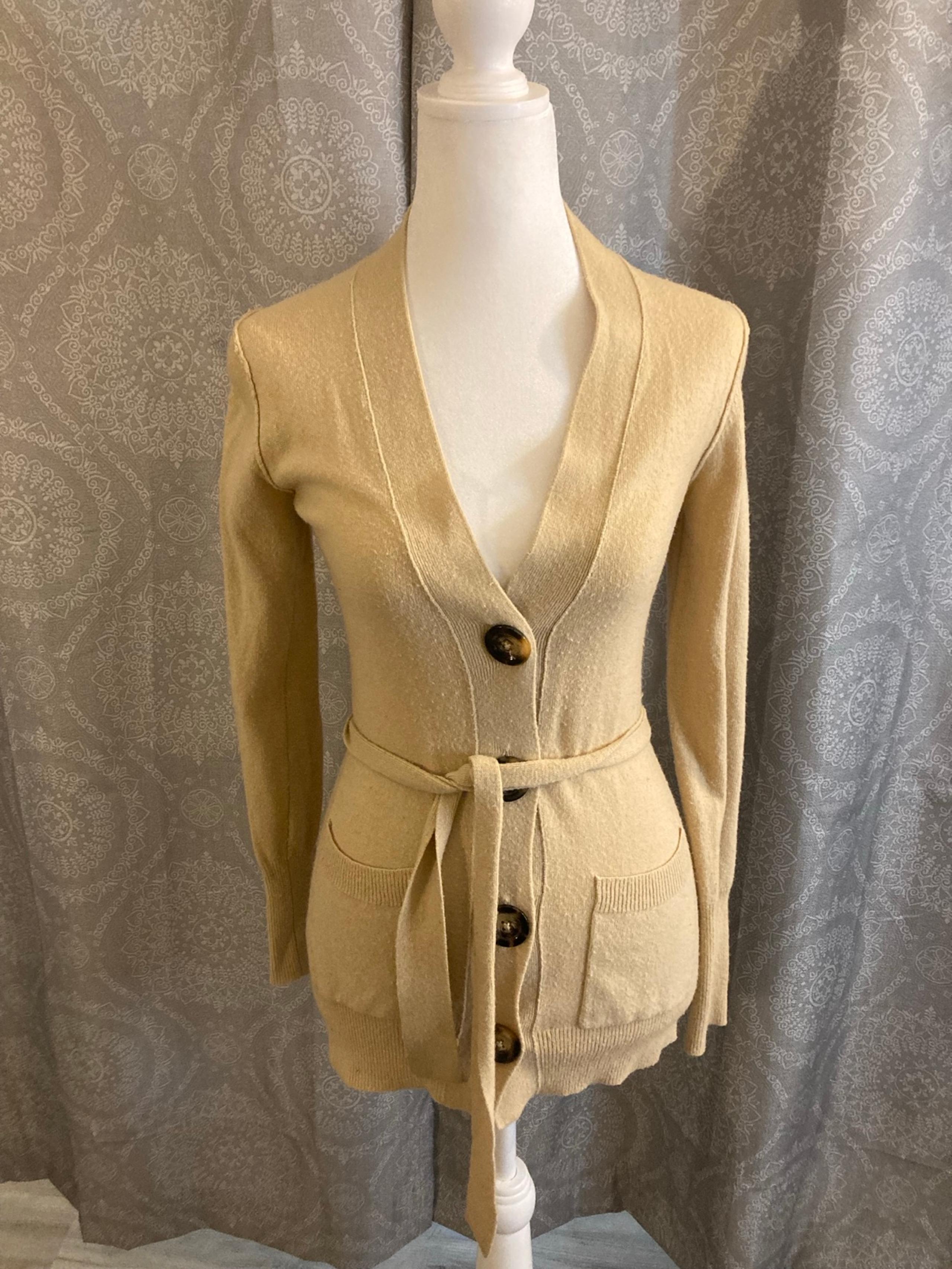 Women’s Camel Colored Button Front Cardigan Size S Wool/Rayon/Angora Blend!