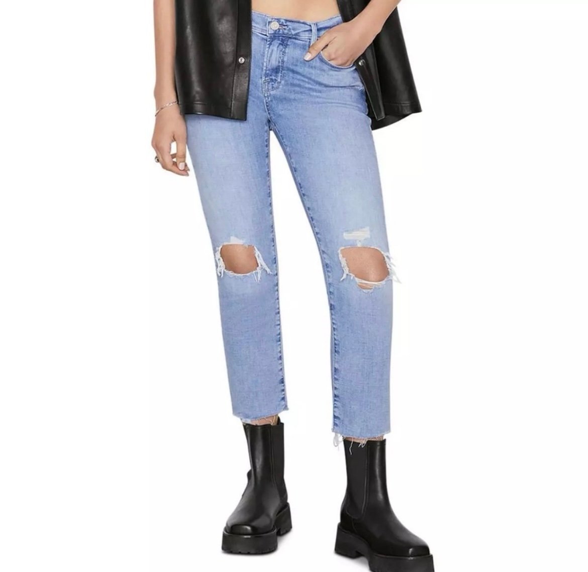 FRAME NWT Light Blue Wash Le Garçon Distressed Cropped Jean Size 27